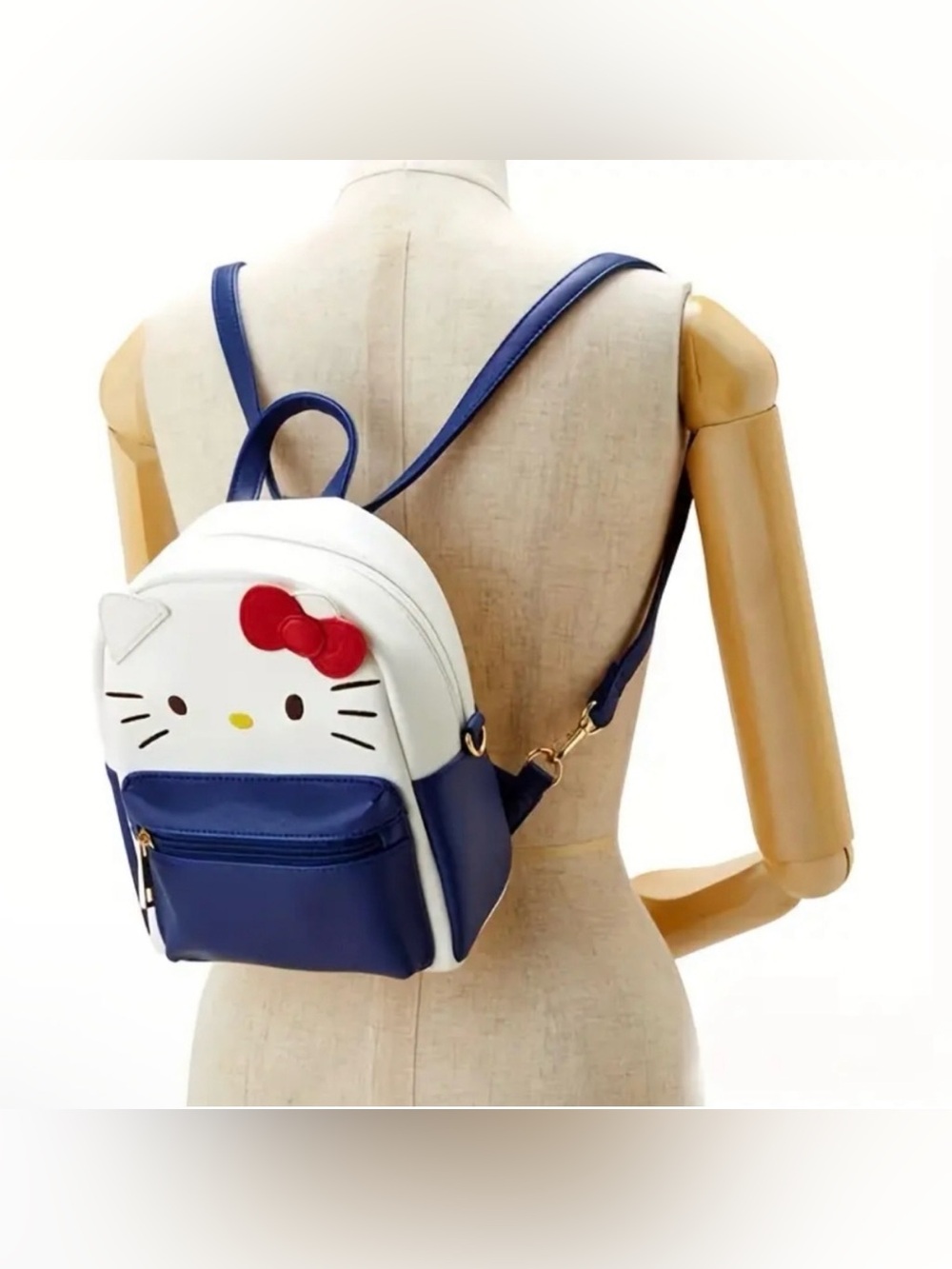 Sanrio Hello Kitty White and Navy Mini Backpack with Red Bow